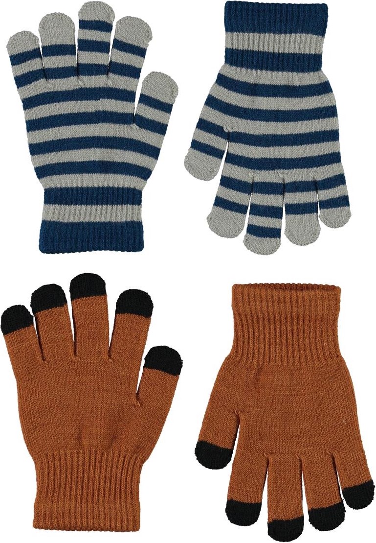 Keio - Iron - 2 pair knit gloves in brown and stripes