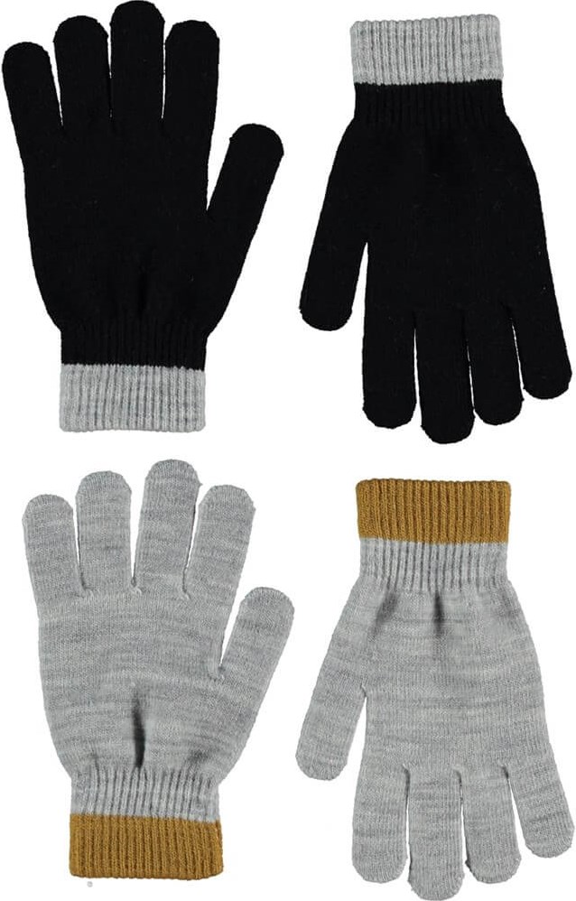 Kello - Grey Melange - Two pair knit gloves grey and black