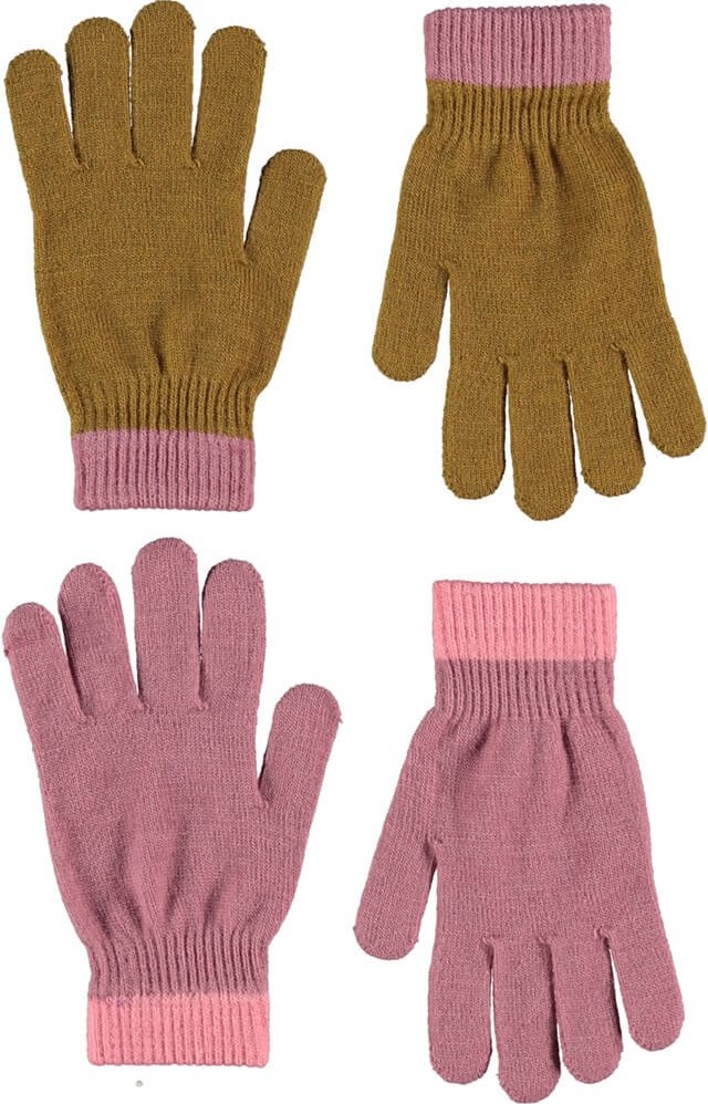Kello - Velvet Rose - Two pair knit gloves in rose and yellow