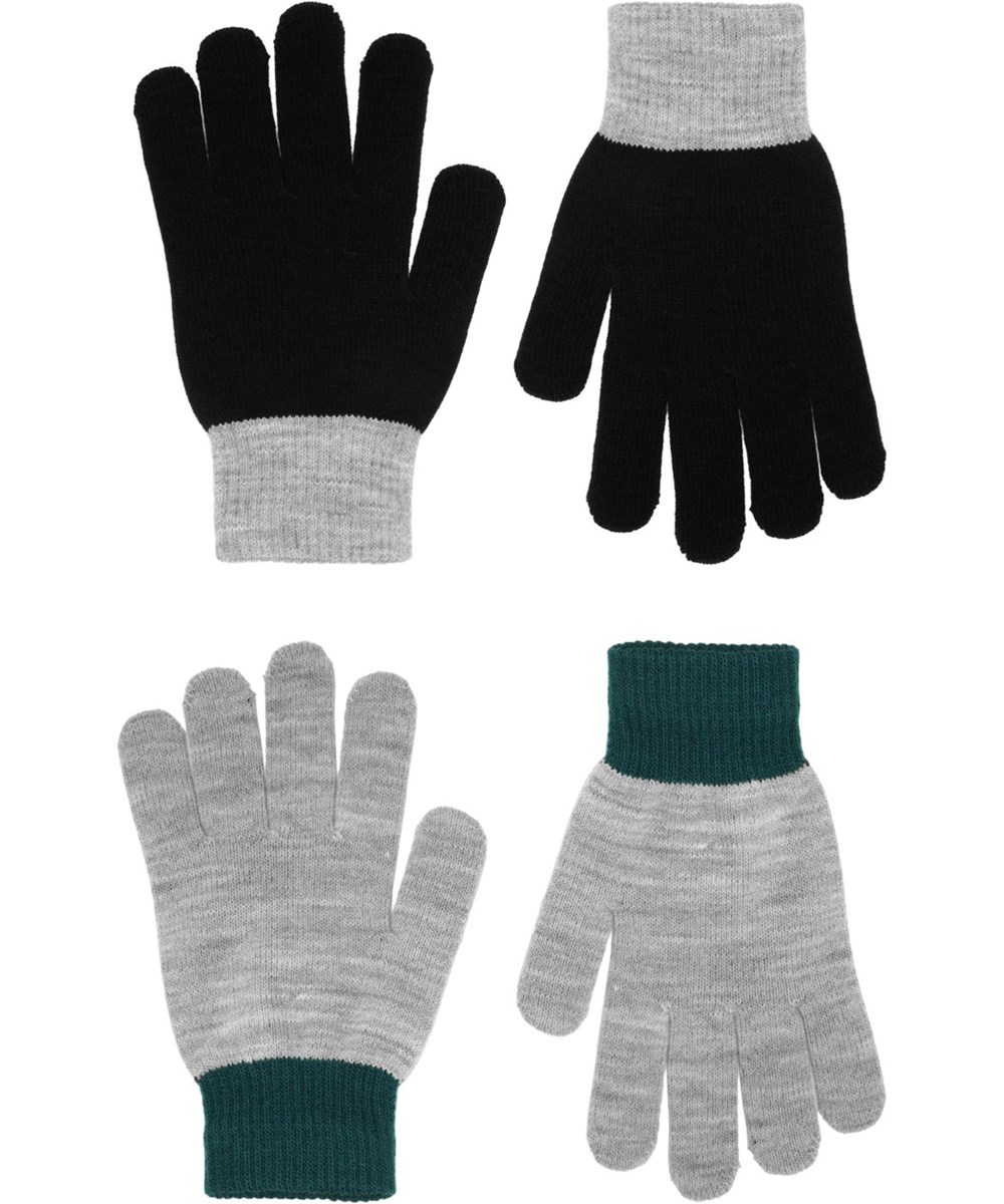 Kello - Grey Melange - 2-pack of knitted gloves for children