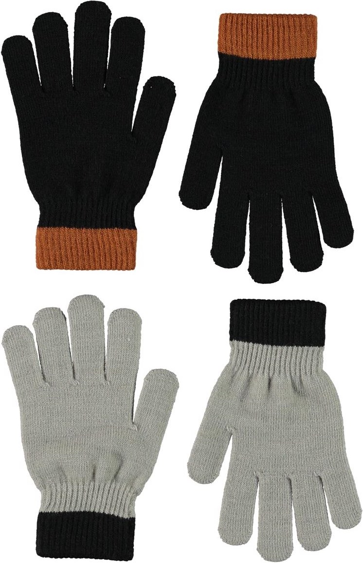 Kello - Warm Grey Melange - 2 pair knit gloves in black and grey