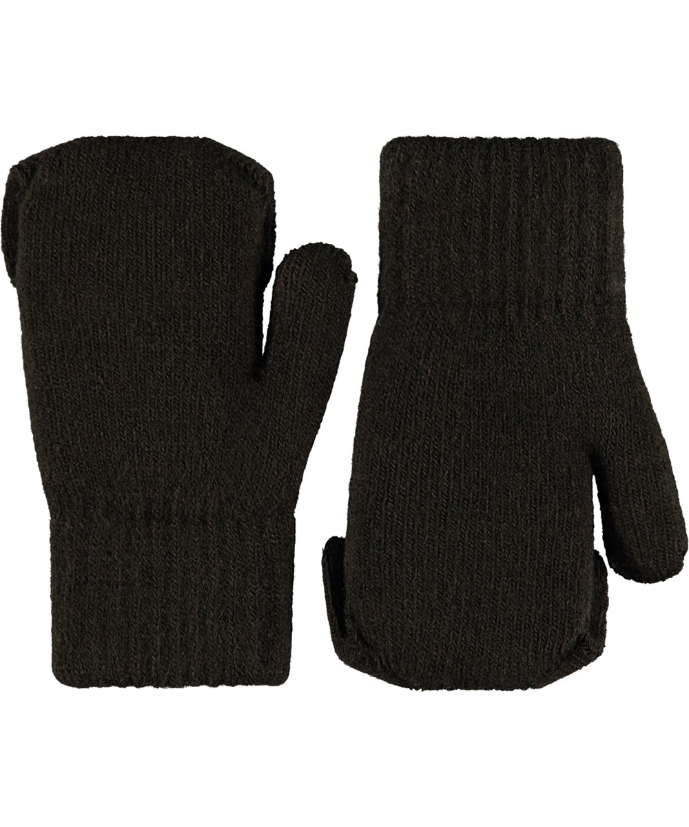 Kenau - Dark Cocoa - Dark brown knitted mittens for children with a cute dog face