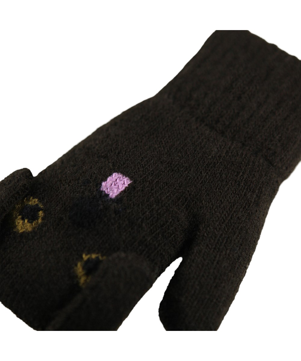 Kenau - Dark Cocoa - Dark brown knitted mittens for children with a cute dog face