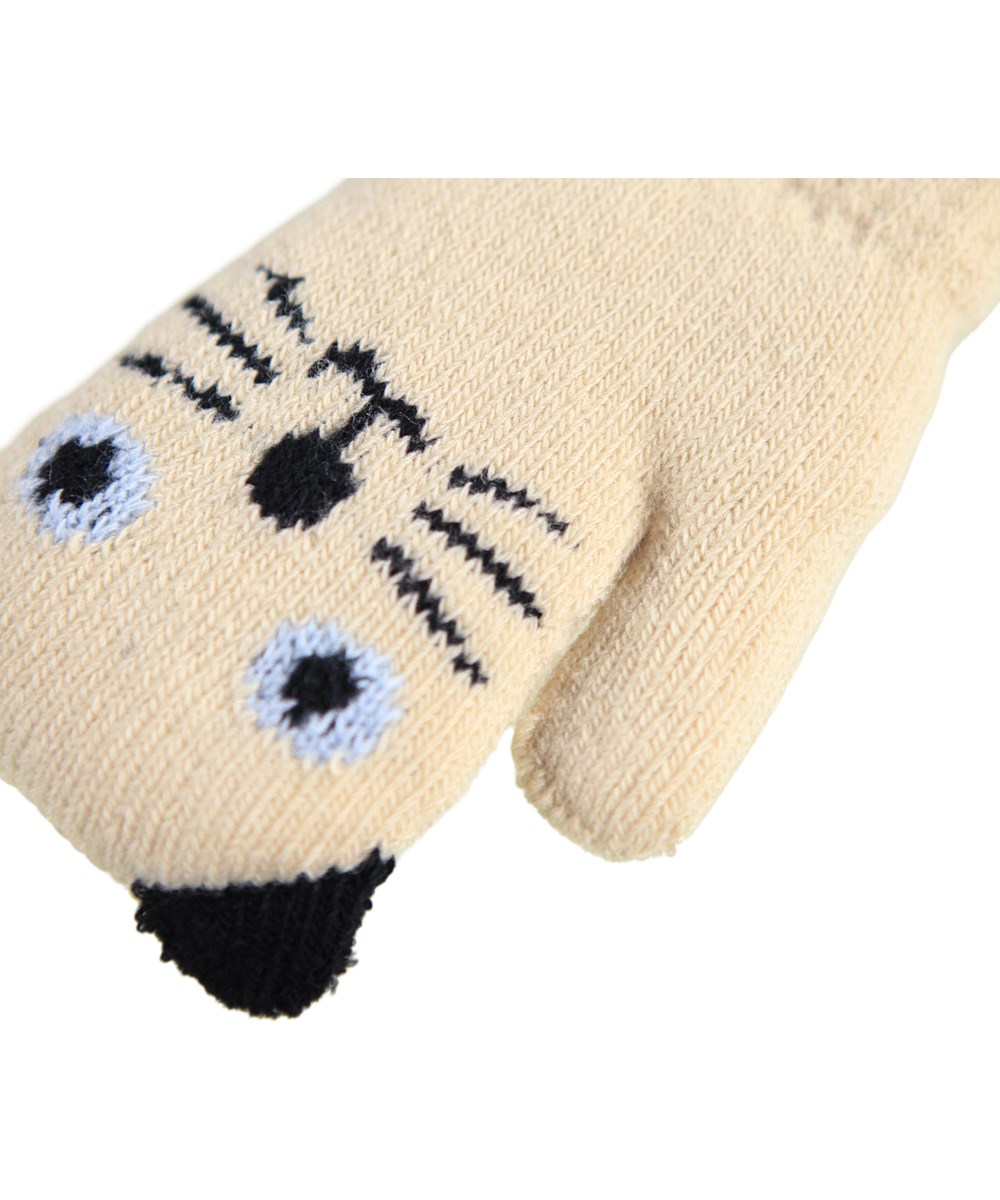 Kenau - Vanilla - Off-white knitted mittens for the little ones with a cute cat face.