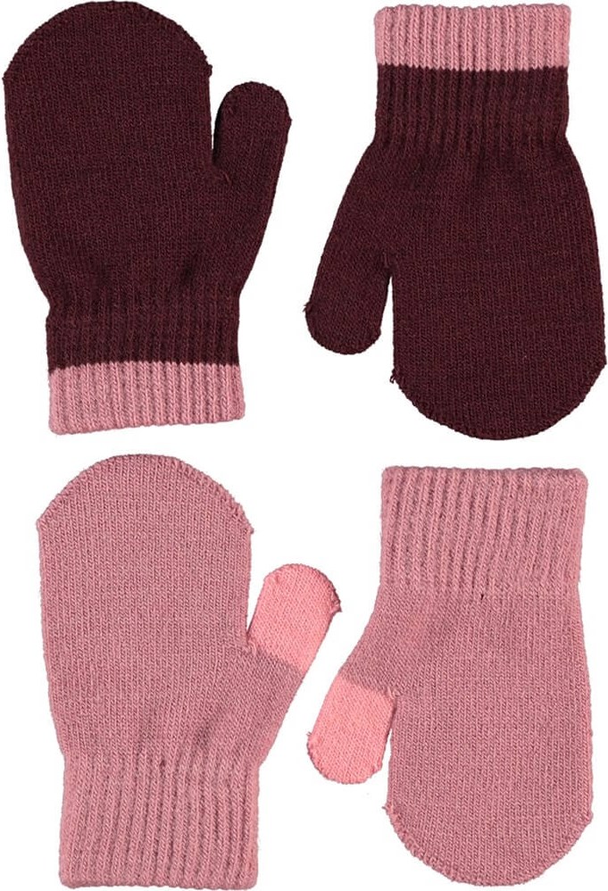 Kenny - Velvet Rose - Two pairs of baby knit mittens in rose and bordeaux red