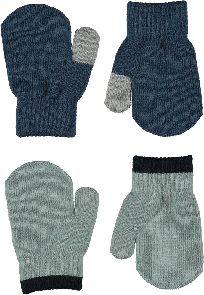 Kenny - Dark Denim - Two pairs of baby knit mittens in light blue and dark blue