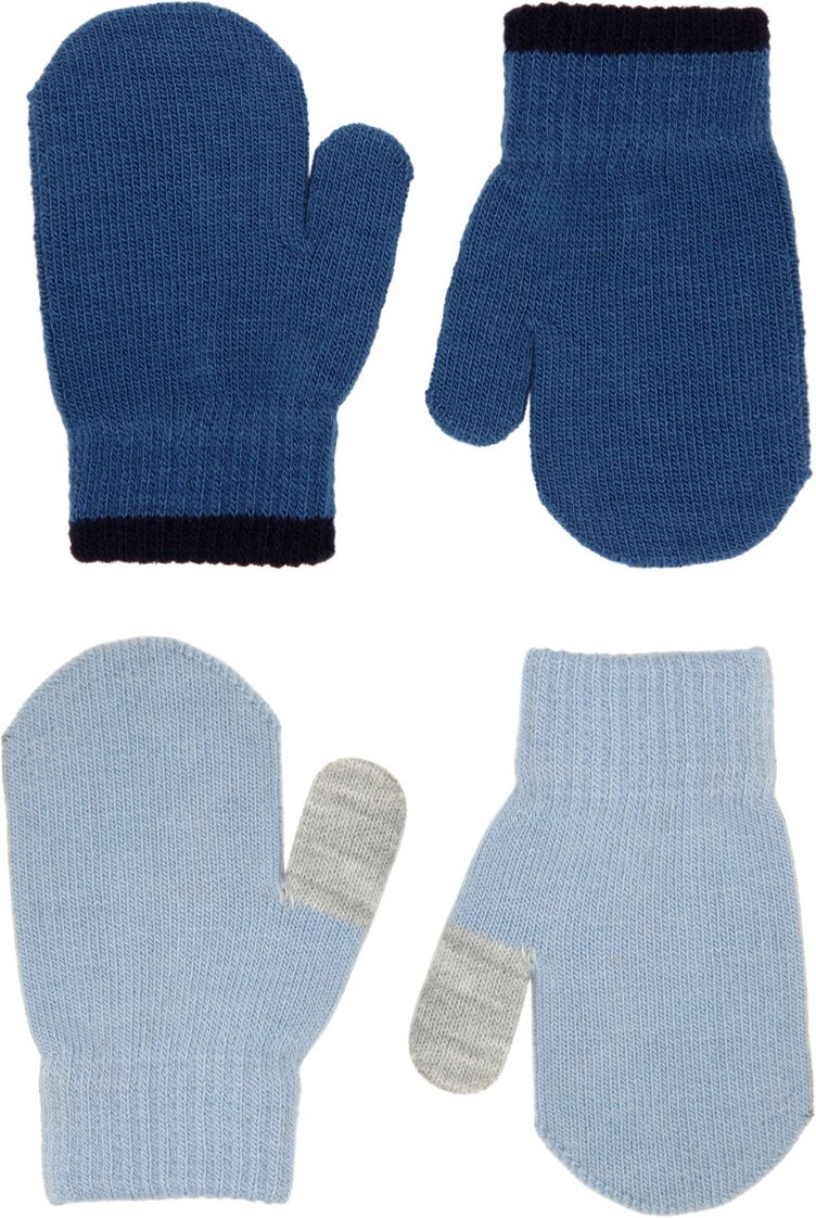 Kenny - Dusty Blue - 2-pack of knitted mittens in dark blue and light blue colours for babies and toddlers