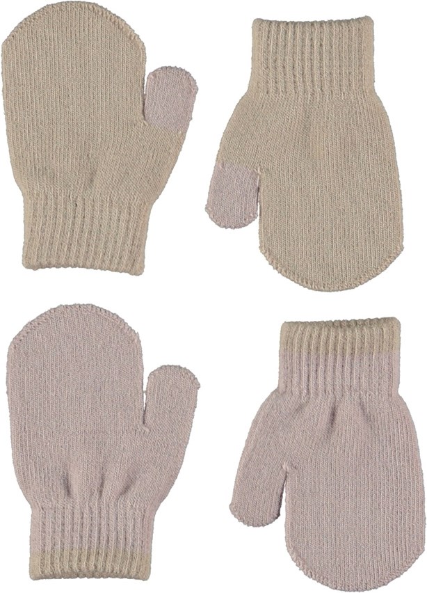 Kenny - Soft Mushroom - Two pairs of baby knit mittens in beige and pink