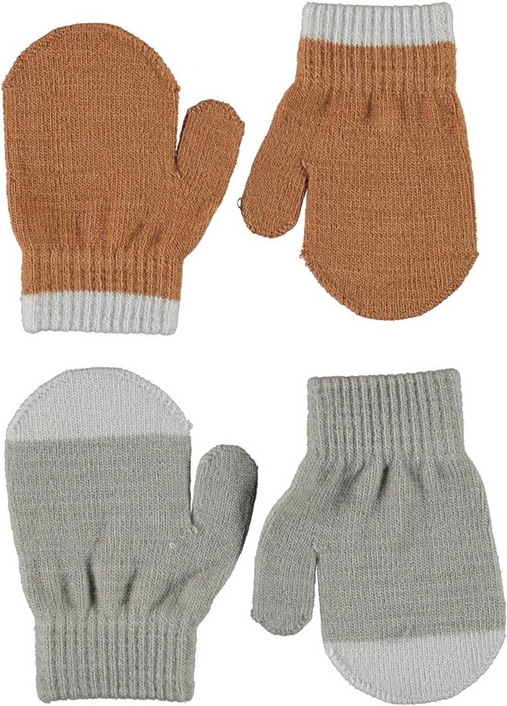 Kenny - Warm Grey Melange - 2 pair baby mittens in brown and grey