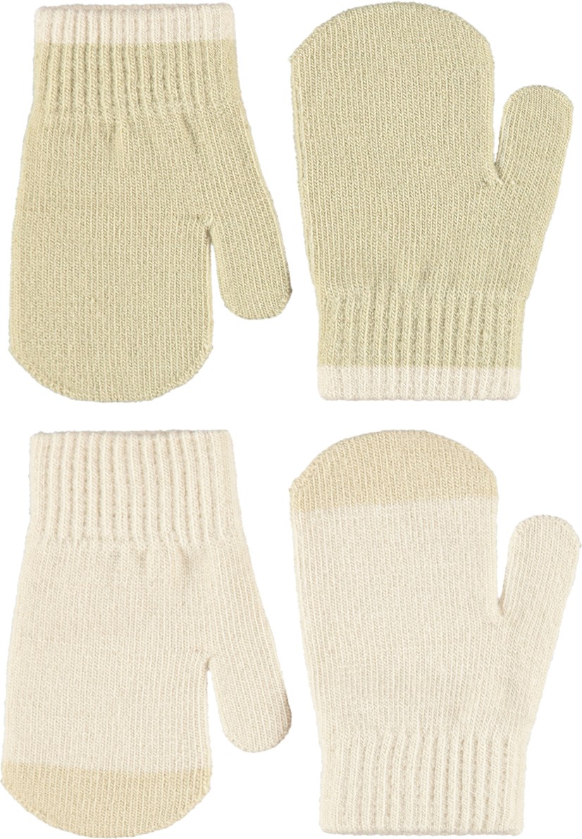 Kenny - White Noise - 2-pack knit mittens for children in off-white and beige.