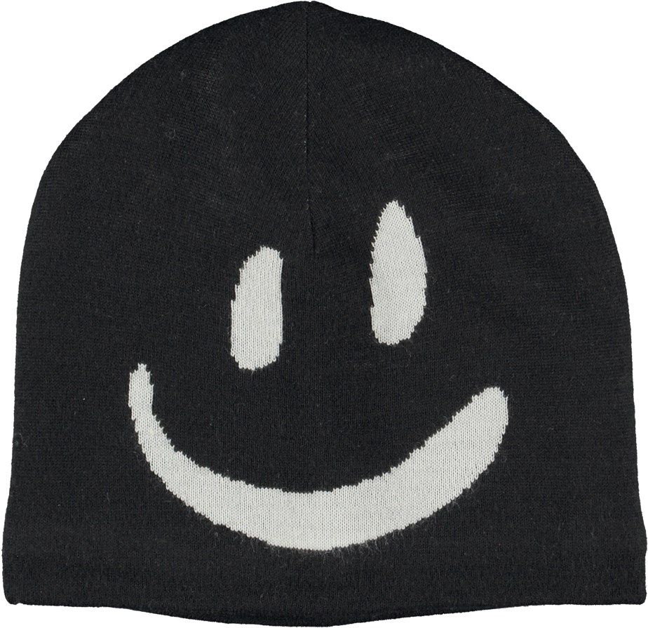 Kenzie - Black - Black wool-blend hat with a smiley on the front