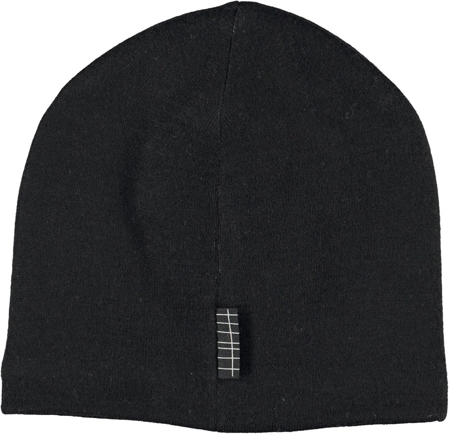 Kenzie - Black - Black wool-blend hat with a smiley on the front
