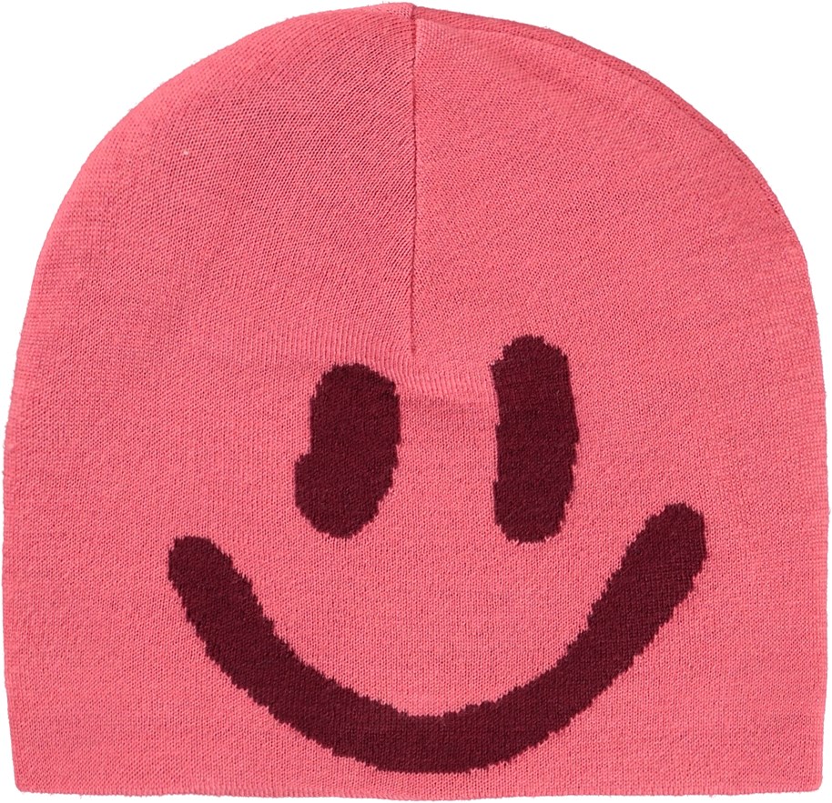Kenzie - Petals - Pink hat in wool blend with smiley on front 