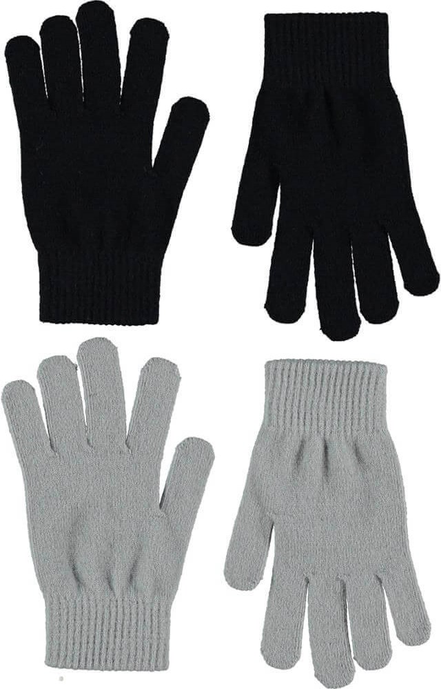 Kiddy - Black - Two pair knit gloves in grey and black