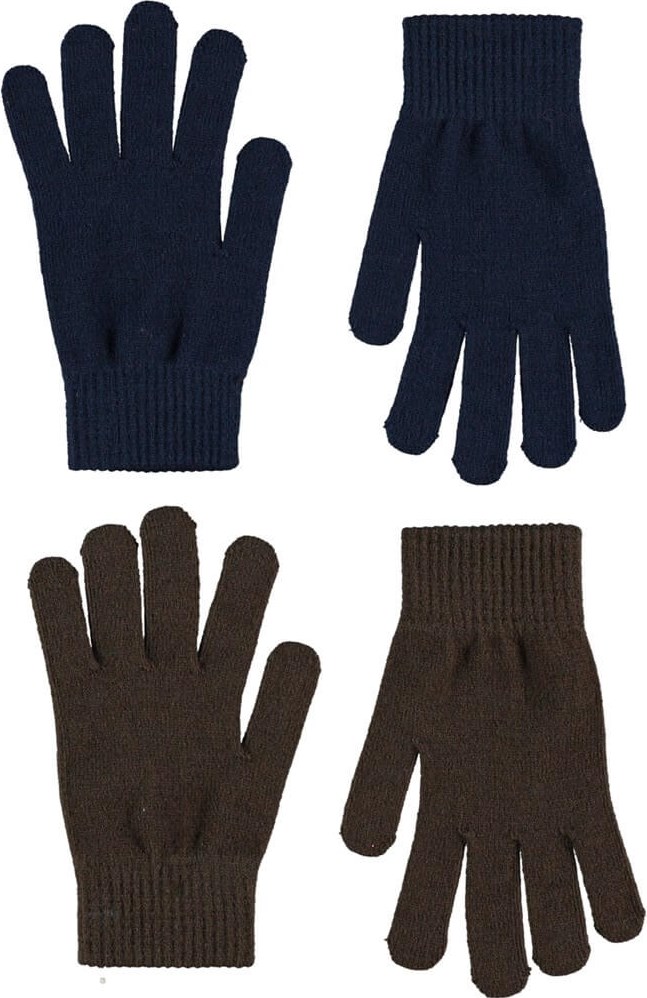 Kiddy - Deep Oak - Two pair knit gloves in dark green and dark blue