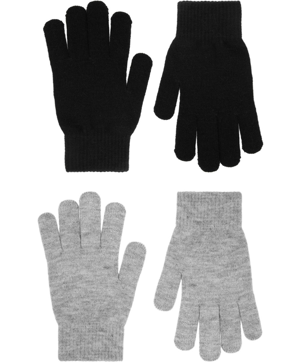 Kiddy - Grey Melange - 2-pack of knitted gloves in black and grey for babies and toddlers