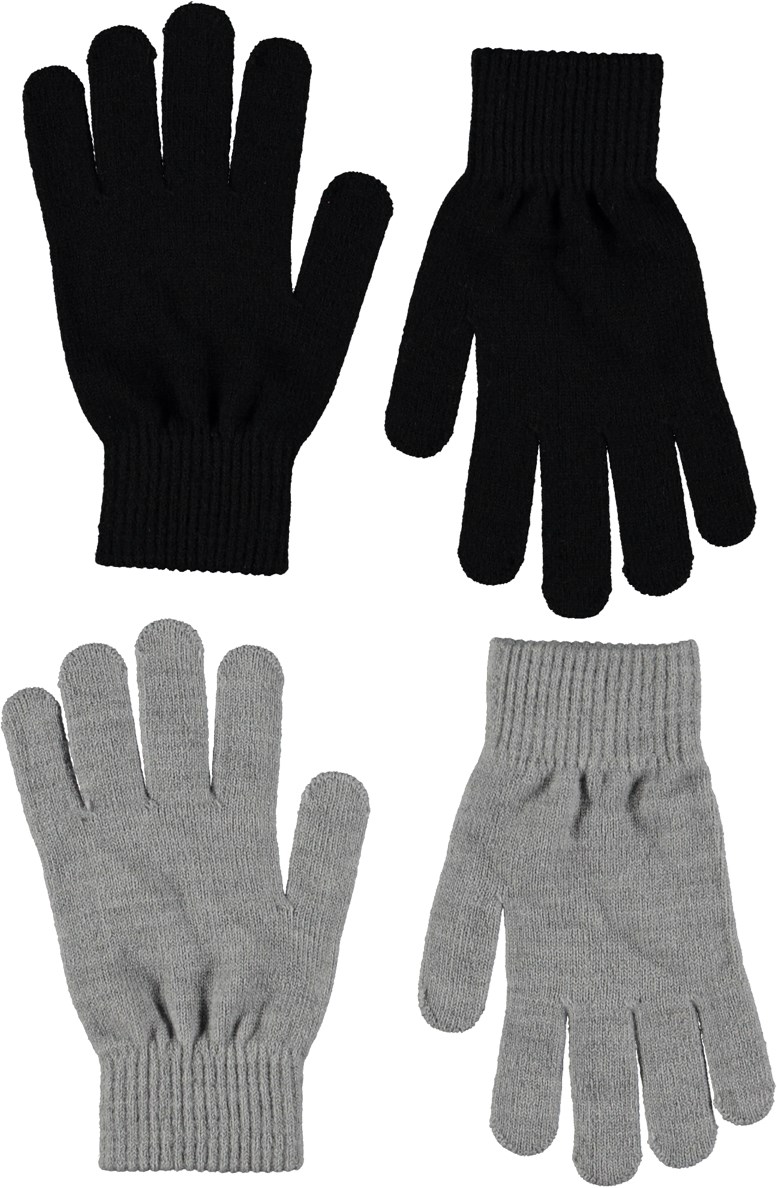 Kiddy - Grey Melange - Two pairs of gray and black knit gloves