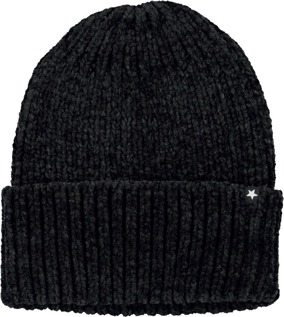 Kitty - Black - Black chenille knit hat