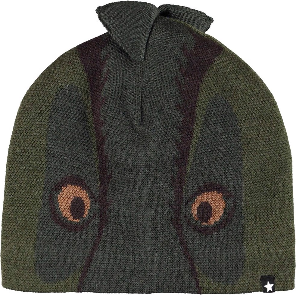 Kleo - Forest - Green hat and infinity scarf with crocodile motif 