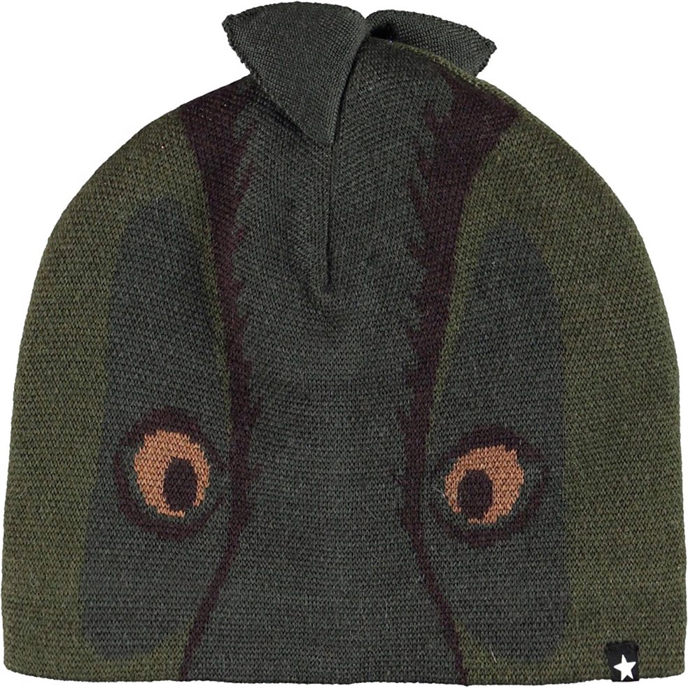 Kleo - Forest - Green hat and neck warmer with dinosaur print