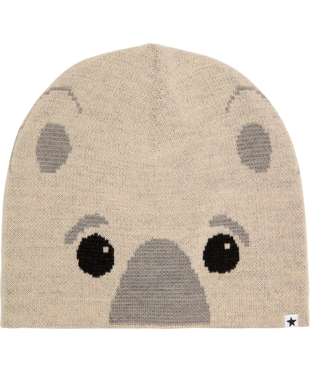 Kleo - Snow Melange - Set of beanie and infinity scarf  for children in wool blend with polar bear motif