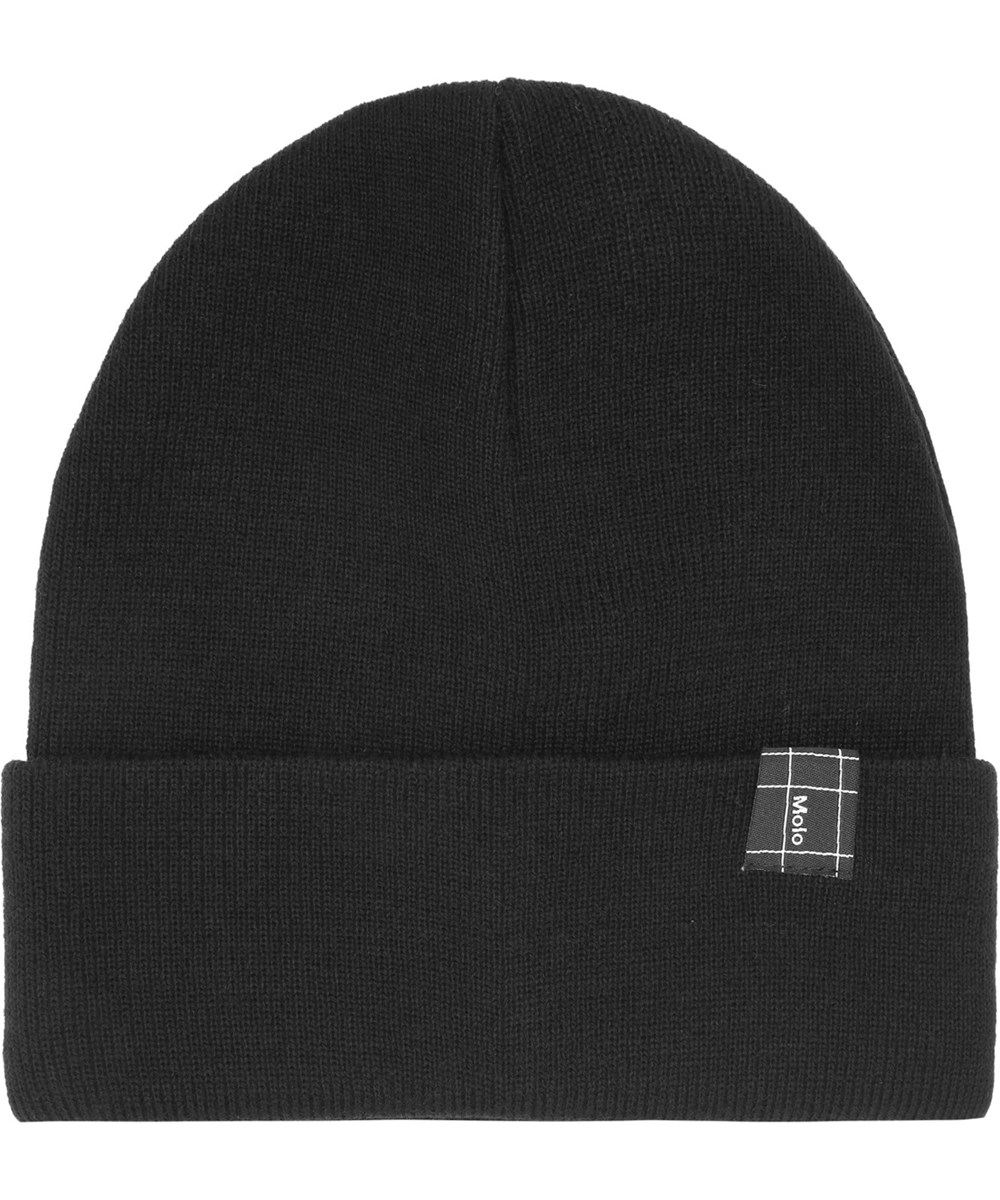 Kruz - Black - Black beanie in soft fine knit for children