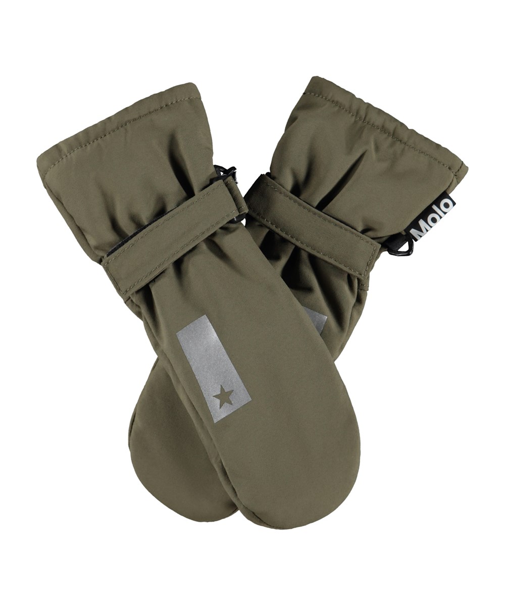 Mitzy - Bark Green - Green waterproof and breathable mittens for children with 3M™ Thinsulate™ insulation