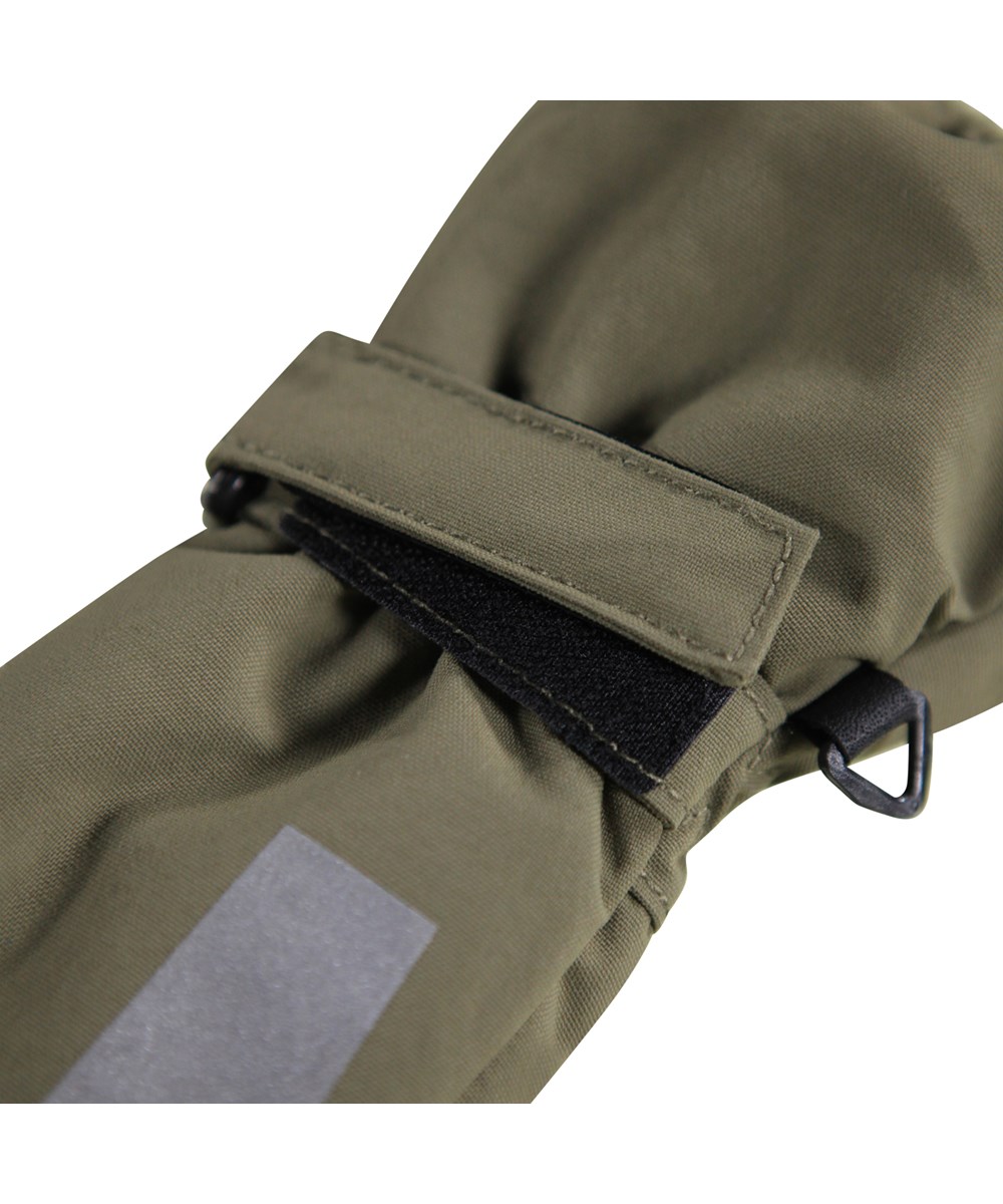 Mitzy - Bark Green - Green waterproof and breathable mittens for children with 3M™ Thinsulate™ insulation