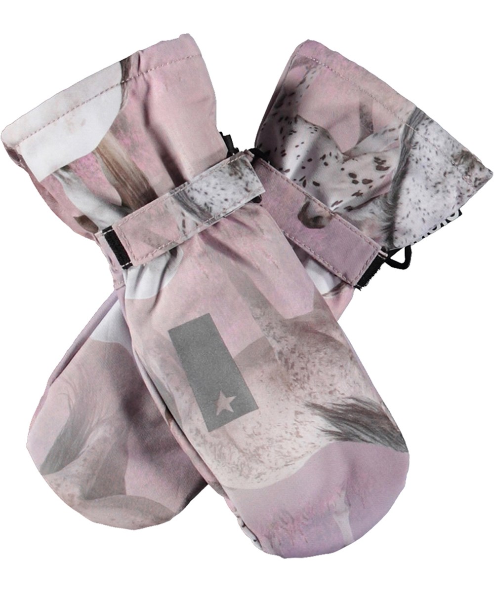 Mitzy - Dreamy Horses - Waterproof and breathable mittens in purple for children with horse print and 3M™ Thinsulate™ insulation.