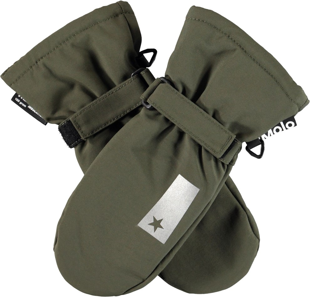 Mitzy - Forest - Recycled green waterproof mittens reflector 
