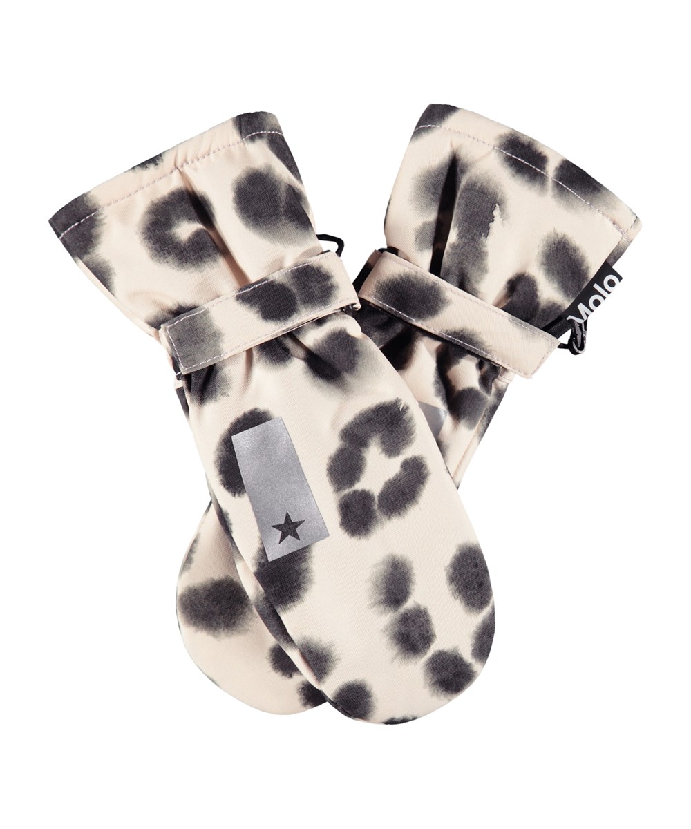 Mitzy - Snow Leo - Snow leopard-spotted waterproof and breathable gloves for children with flower print and 3M™ Thinsulate™ insulation.