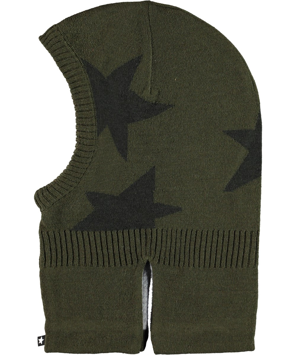 Snow - Vegetation - Green ski mask in wool blend with stars 