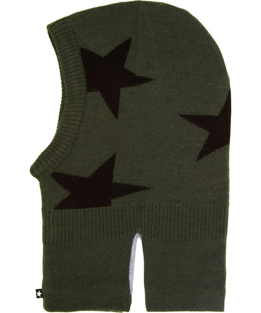 Snow - Space Grey - Dark grey balaclava with brown intarsia stars in a soft wool blend with fleece lining.