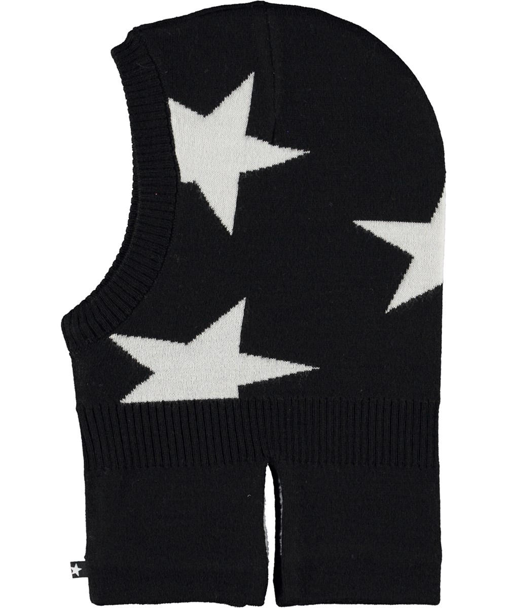 Snow - Black - Black balaclava with an intarsia star pattern