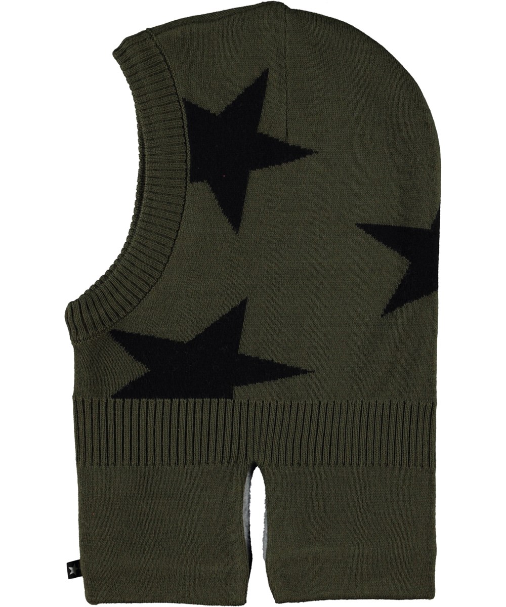 Snow - Dusty Green - Green balaclava with an intarsia star pattern