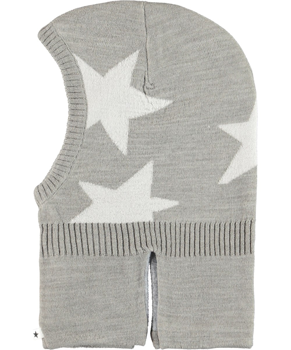 Snow - Grey Melange - Gray balaclava with an intarsia star pattern