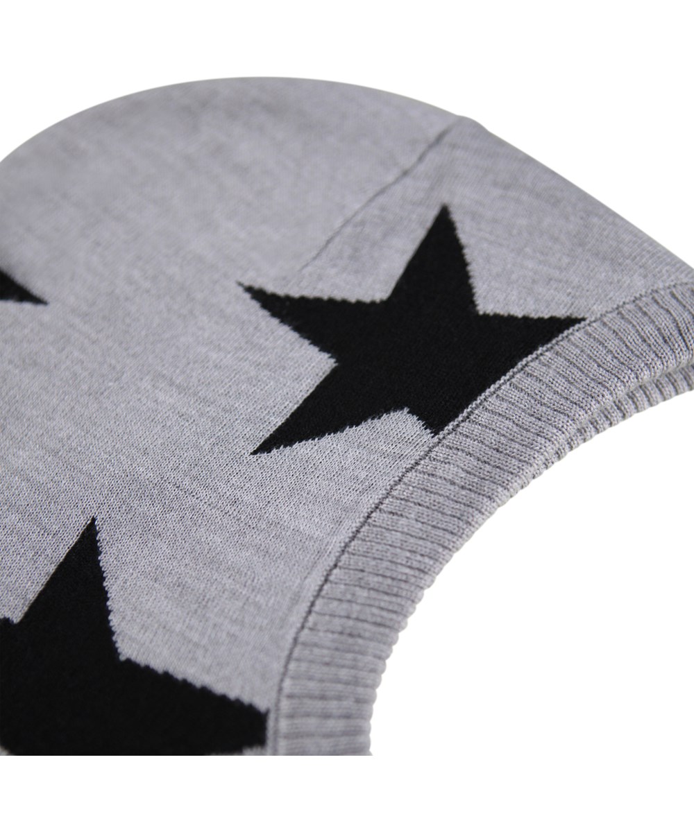 Snow - Grey Melange - Grey balaclava for children with black intarsia stars.
