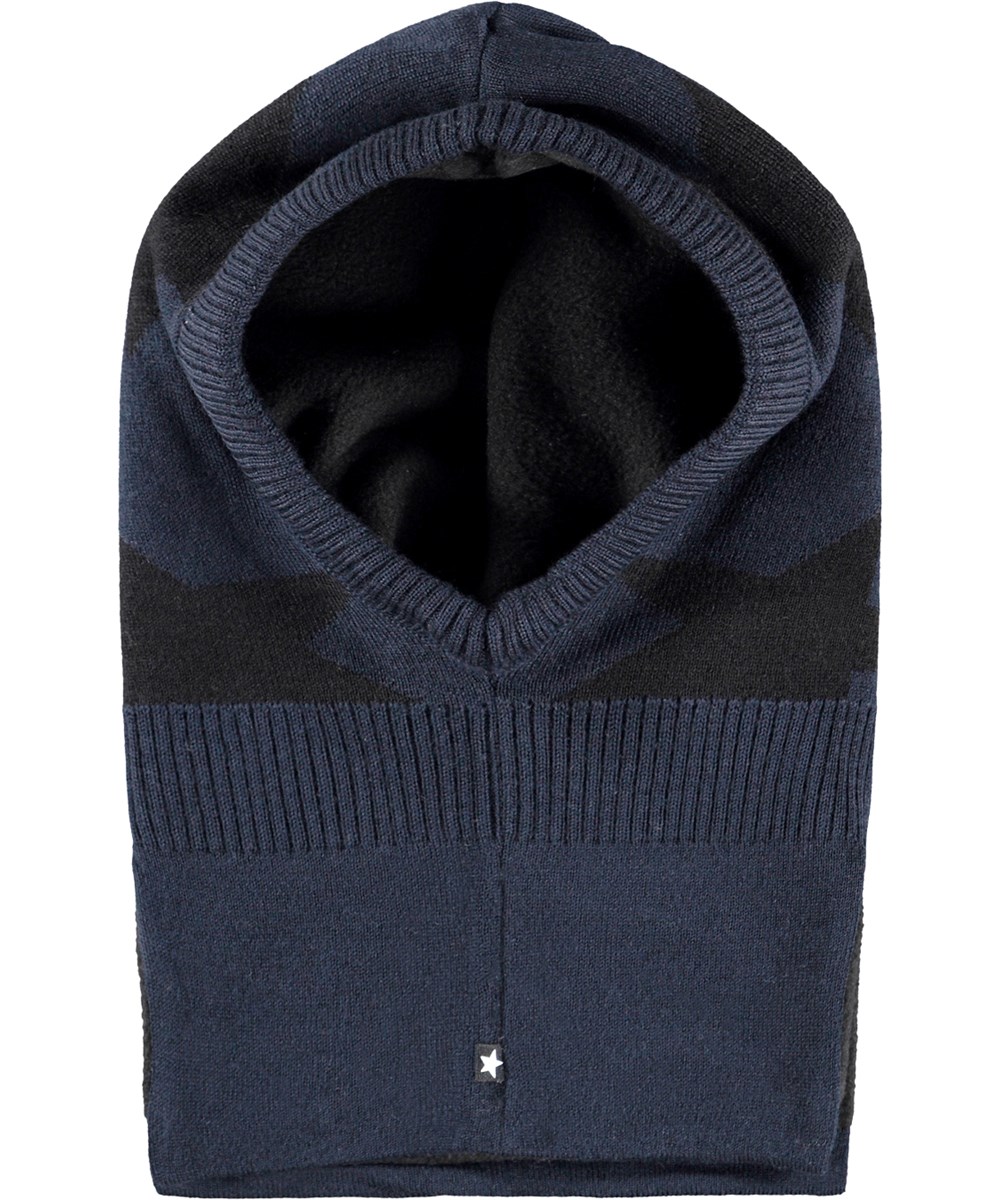 Snow - Night Navy - Dark blue balaclava for children with black intarsia stars.