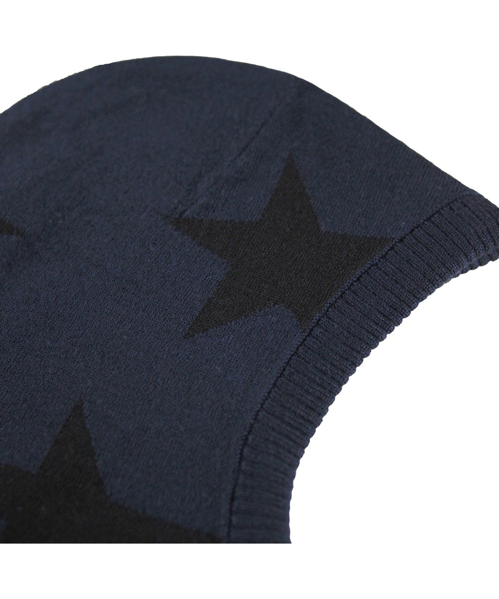Snow - Night Navy - Dark blue balaclava for children with black intarsia stars.
