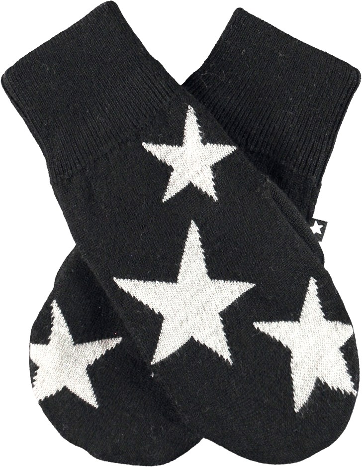 Snowfall - Black - Knit mittens in black with white stars 