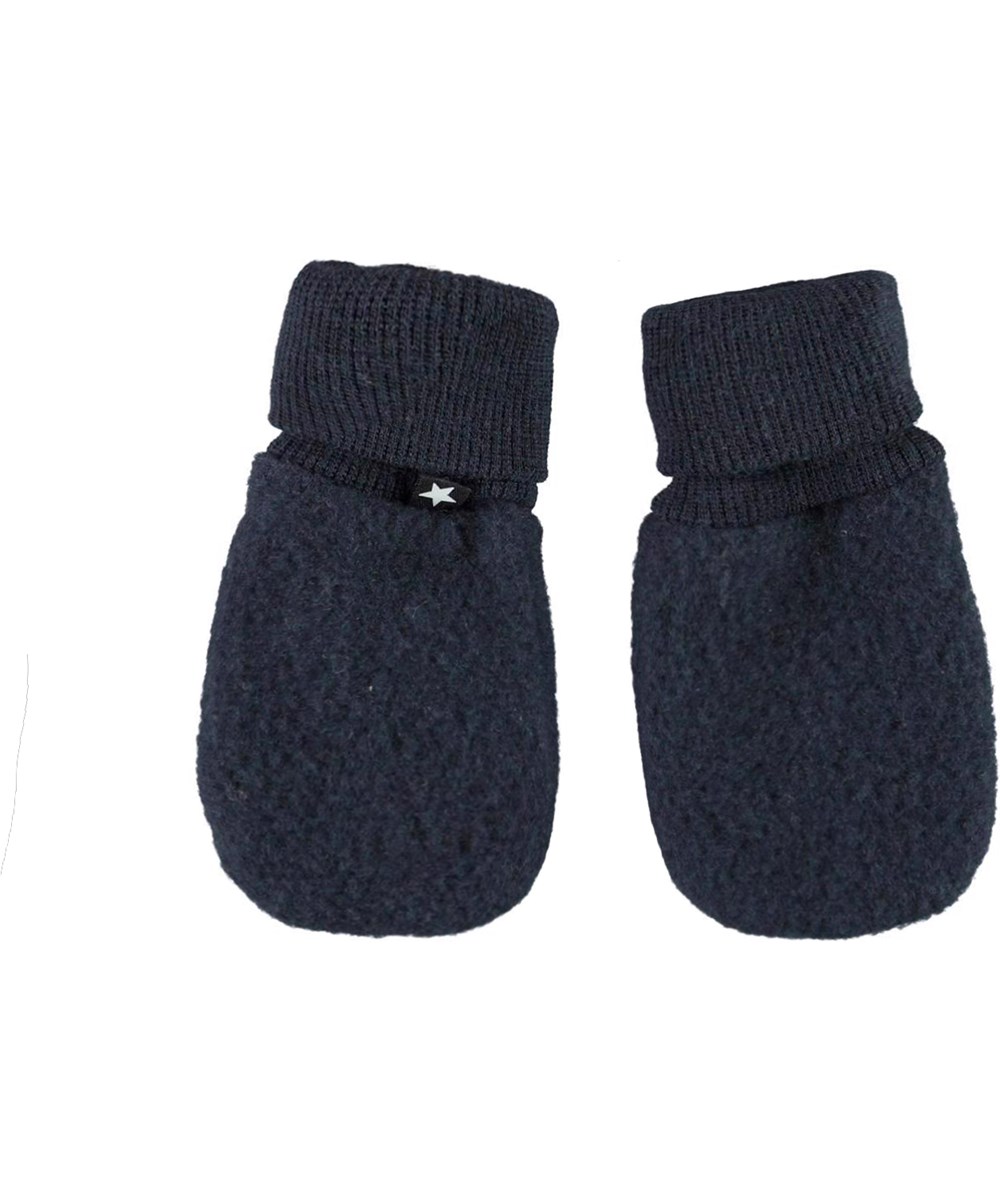 Ufo - Dark Navy - Dark blue baby mittens in wool