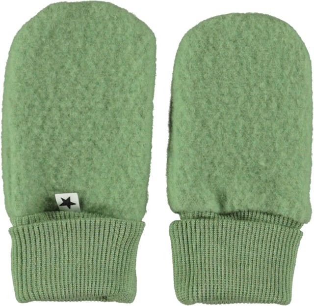 Ufo - Moss Green - Green baby mittens in 100% Merino wool