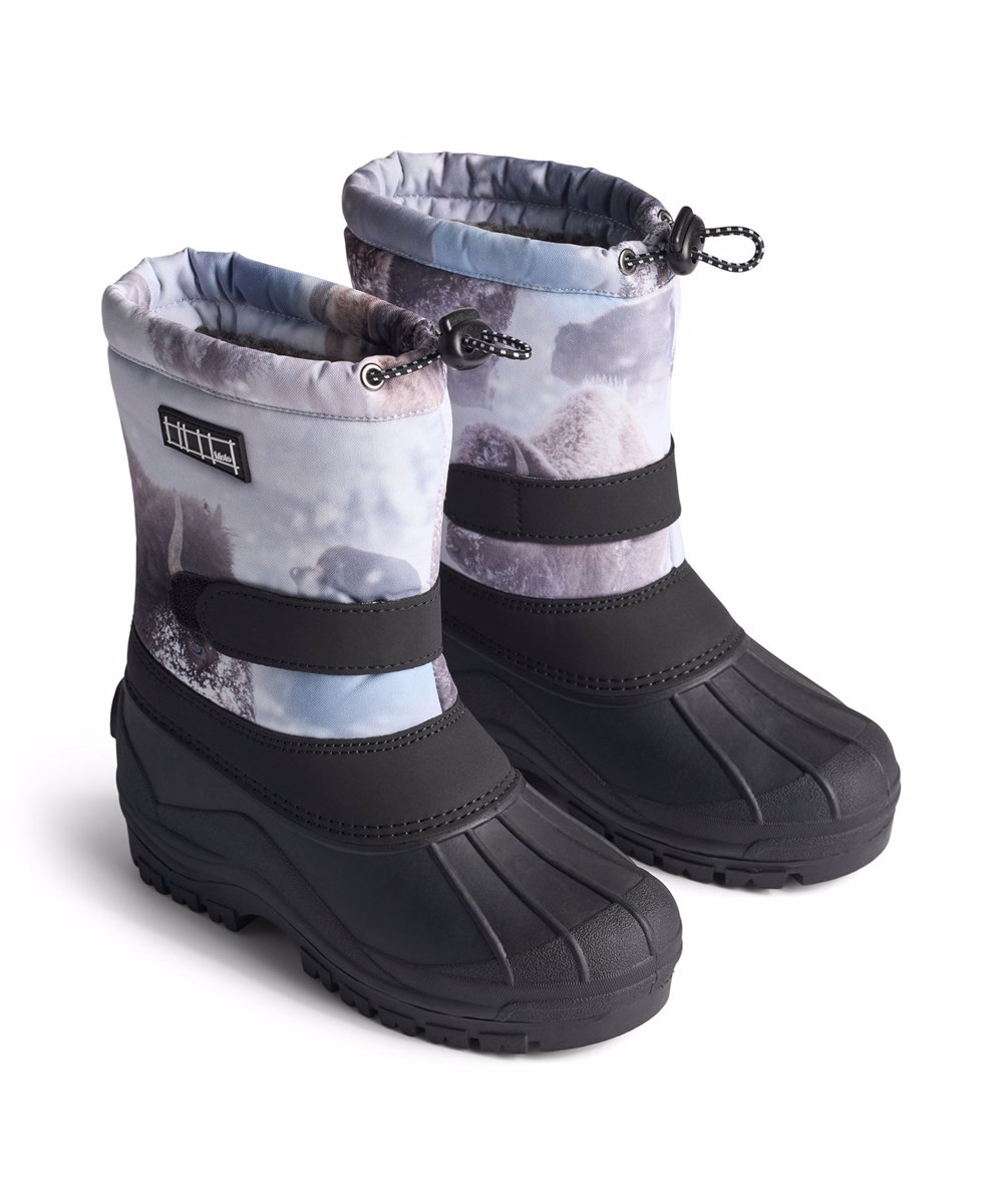 Driven - Bison - Praktische Winterstiefel für Kinder mit einem Bison-Druck und einer robusten und rutschfesten schwarzen Sohle.