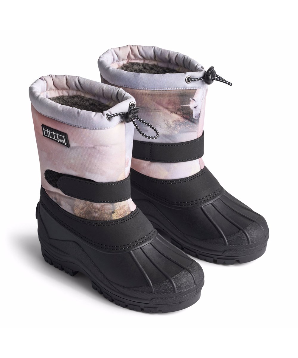 Driven - Utopia - Praktische Winterstiefel für Kinder mit einem Einhorn-Print und einer robusten und rutschfesten schwarzen Sohle.