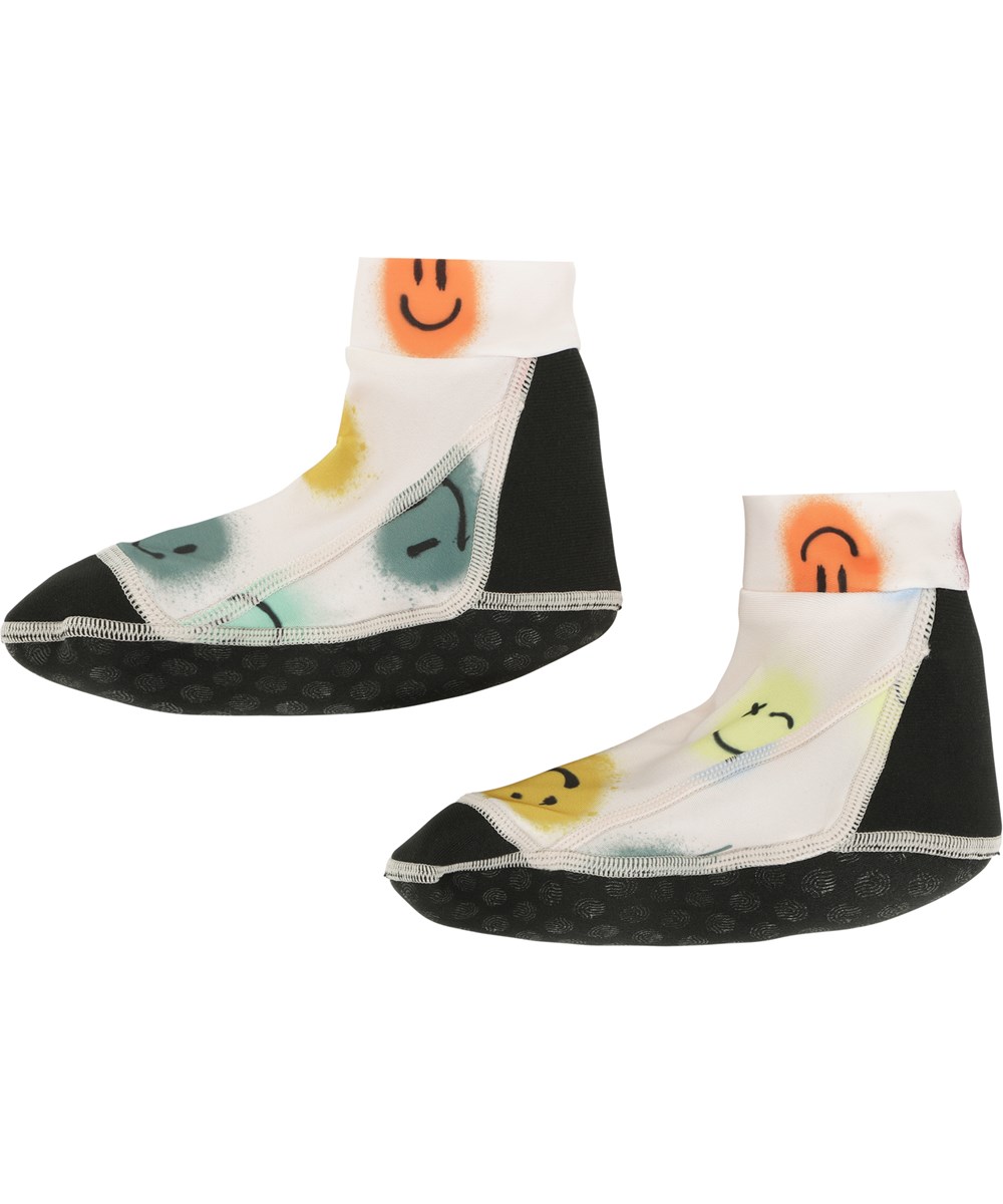 Zabi - Happy Dots - Rosafarbene Neopren-Badesocken mit Smiley-Print