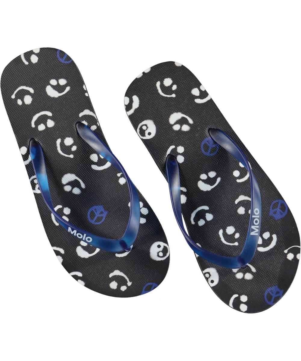 Zeppo - Blue Signs - Schwarze Flip-Flops mit Naturdruck