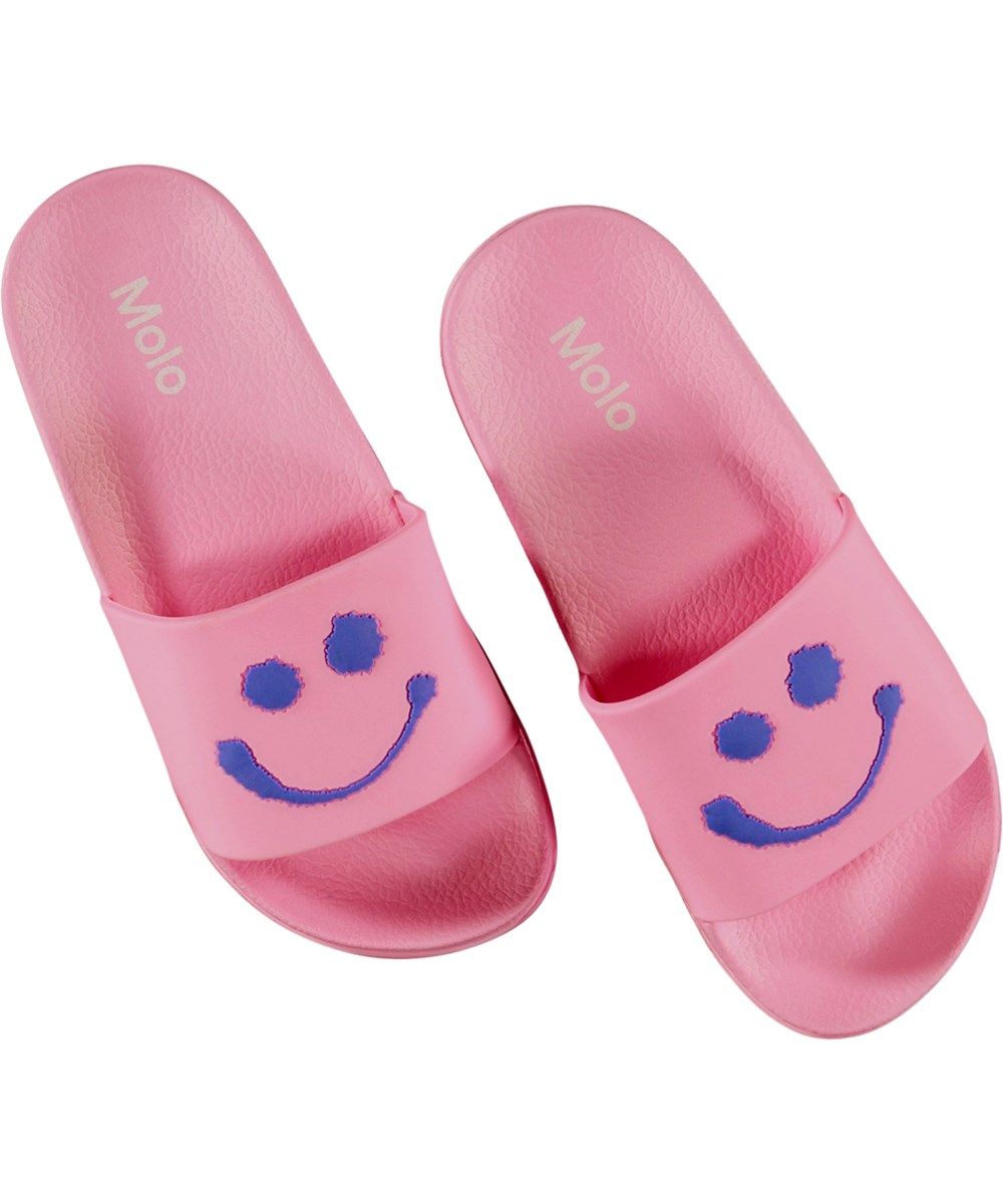 Zhappy - Lilac Smile - Pinkfarbene Badesandalen  mit lila Smile-Aufdruck