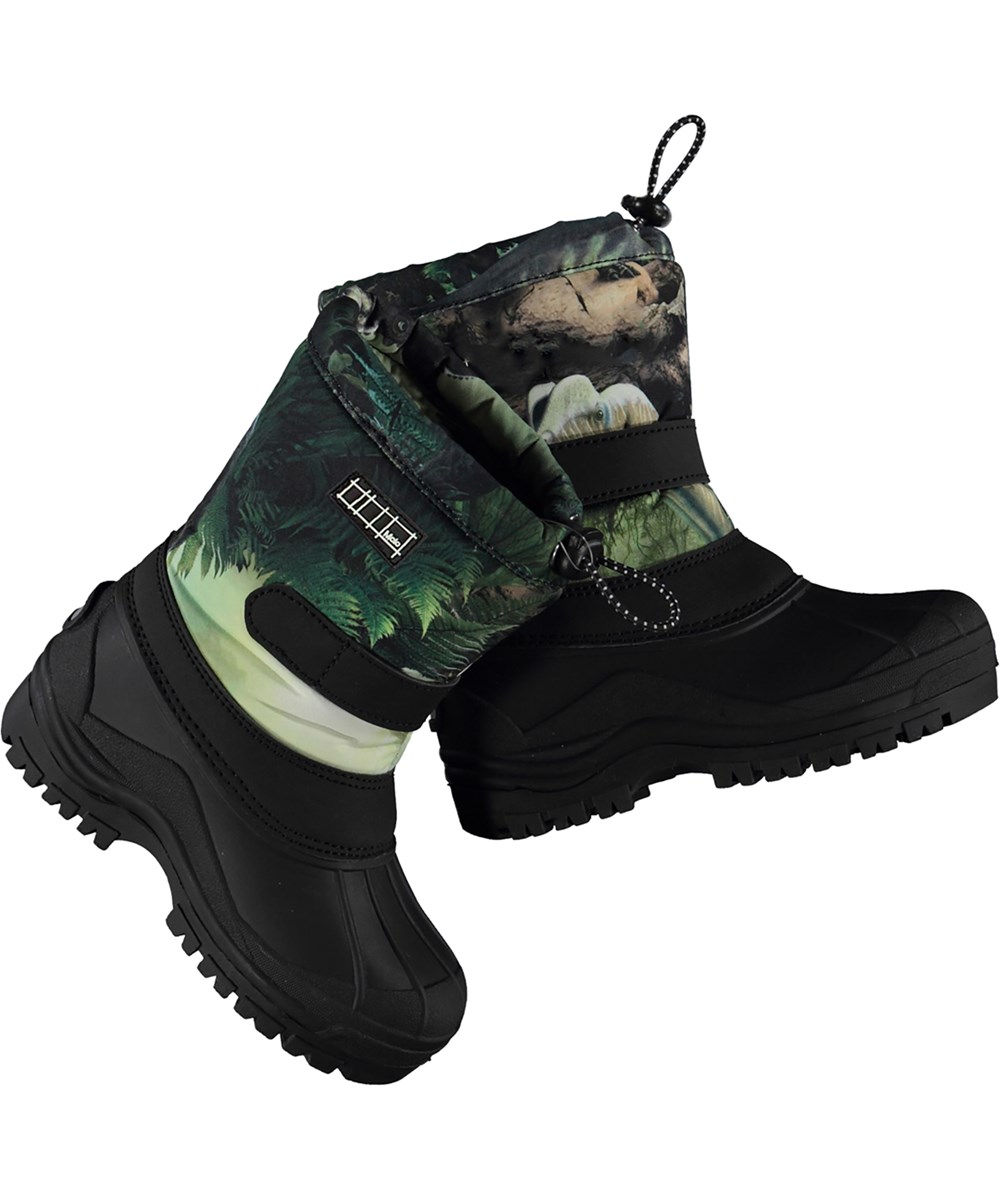 Driven - Dino Forest - Recycled green dinosaur winter boots