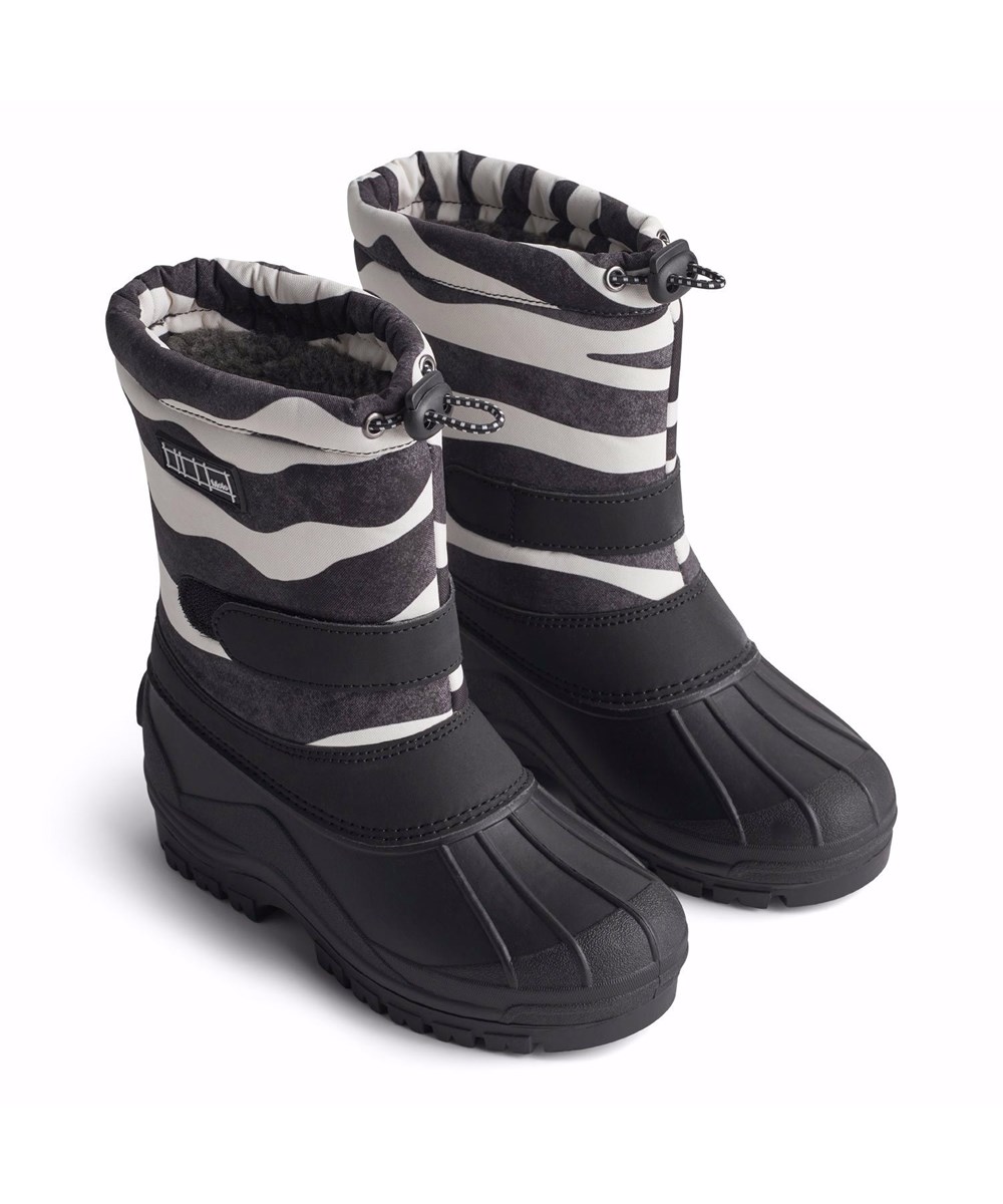Driven - Zebra - Practical winter boots for children in zebra-striped with a sturdy and non-slip black sole.