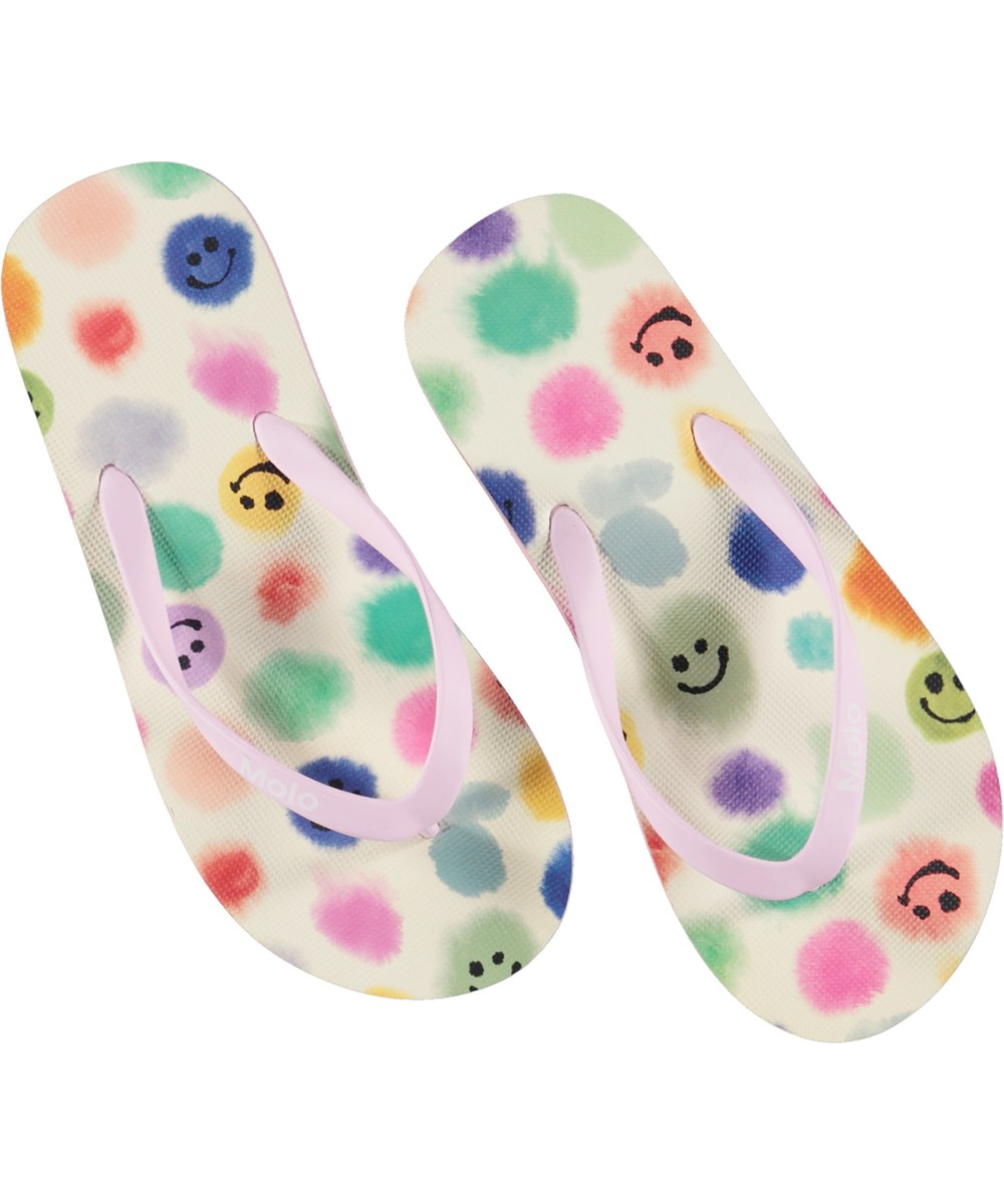Zeppo - Painted  Dots - Multi-coloured flip flops with watercolour print
